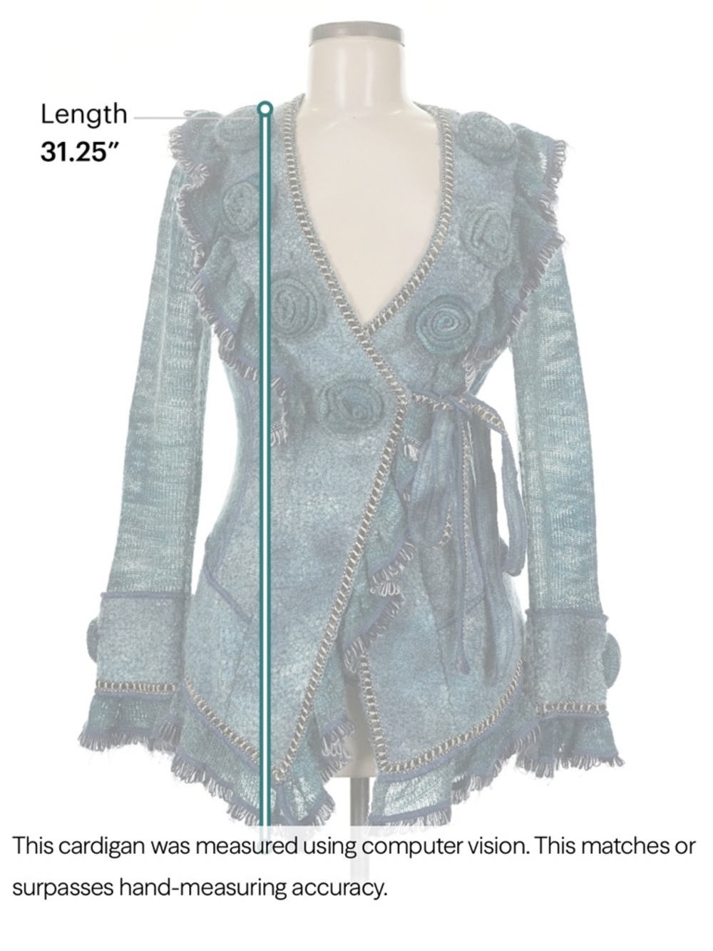 Stylish Boston Proper Teal Textured Wrap Cardigan Jacket Rosette Detail Size M - Picture 11 of 12
